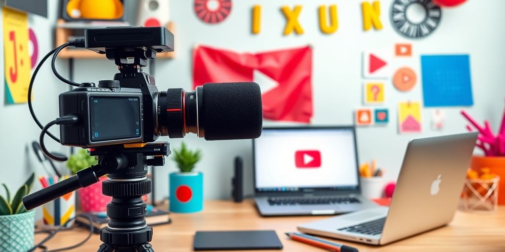 YouTube workspace with camera and microphone for creators.